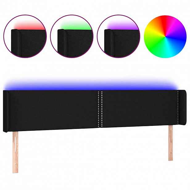 vidaXL Čelo postele s LED černé 163 x 16 x 78/88 cm textil