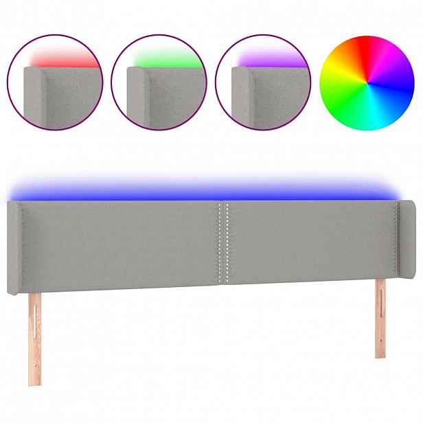 vidaXL Čelo postele s LED světle šedé 183 x 16 x 78/88 cm textil