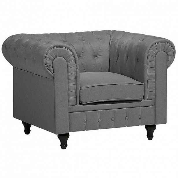 Beliani KŘESLO čalounění světle šedé Chesterfield