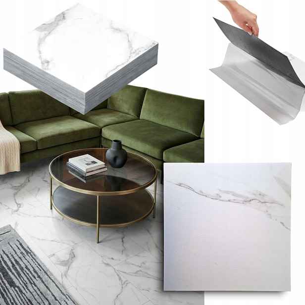 Samolepící Vinylové Dlaždice Bílý Mramor 4.86 m² Voděodolné Dlaždice