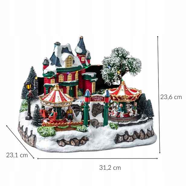 Vánoční Městečko – Dekorace S Pohyblivým Kolotočem, 31X23X23 CM, Led Osvětlení