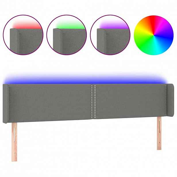 vidaXL Čelo postele s LED tmavě šedé 183 x 16 x 78/88 cm textil