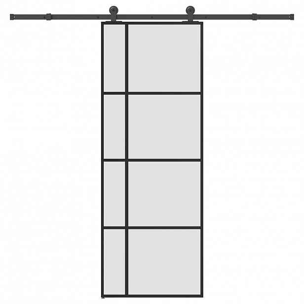 vidaXL Posuvné dveře s kováním 76x205 cm ESG sklo a hliník