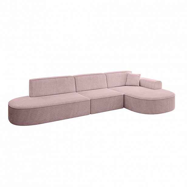ALTDECOR ROHOVÁ SEDACÍ SOUPRAVA s otomanem vpravo MARI-L2 – 328 × 171 × 79 cm, růžový manšestr