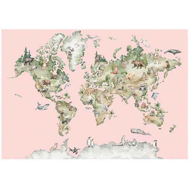 Fototapeta na flizelině Mapa světa Akvarel růží 3D 416x254
