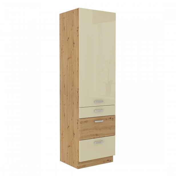 MEADOW, skříňka vysoká 60 DKS-210 1F 3S, korpus: dub artisan, dvířka: krém lesk, dub artisan