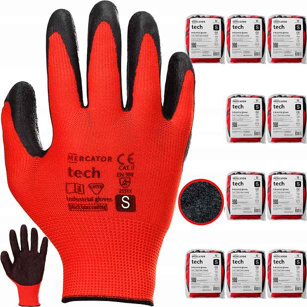 Pracovní Rukavice Mercator Tech Red+Black Latex – velikost S – 120 párů