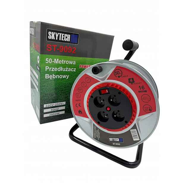 Prodlužovací Kabel bubnový Skytech 50 m, 4 ks zásuvek, černý