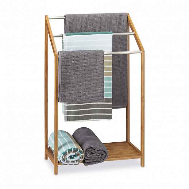 Relaxdays STOJÁN na ručníky přírodní bambus s policí 85 cm