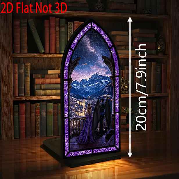 TEMU 2D plochá dekorace, Noční dvůr Library, Fantasy knižní polička, Unikátní dekorativní dárek pro milovníky knih, Ideální pro fanoušky fantasy