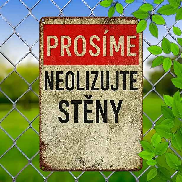 TEMU 2D plochý - Vintage český kovový nástěnný obraz v 2D plochém , o rozměrech 20,32 x 30,48 cm. Tato retro plechová cedule obsahuje humorný citát a