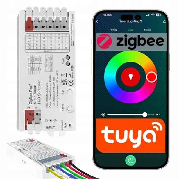 ZigBee Led kontrolér pro Led pásky a pásky 5v1 DC 12V-24V Tuya Hue ConBee Ha