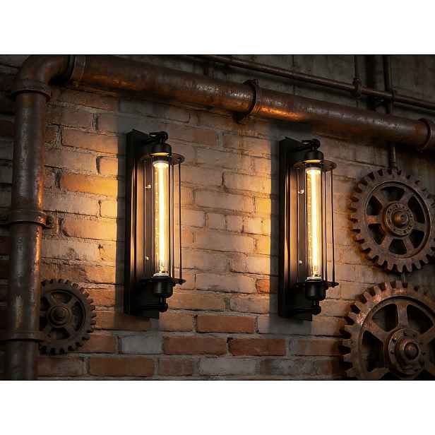2ks Nástěnné svítidlo Retro černé Loft retro Lampa bílá teplá E27