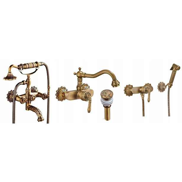 Nástěnná vanová baterie Old Retro Mosaz Master Sada Bidet