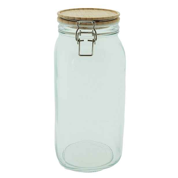 Skleněná dóza s bambusovým víkem - Ø11*25 cm / 2.1l Clayre & Eef
