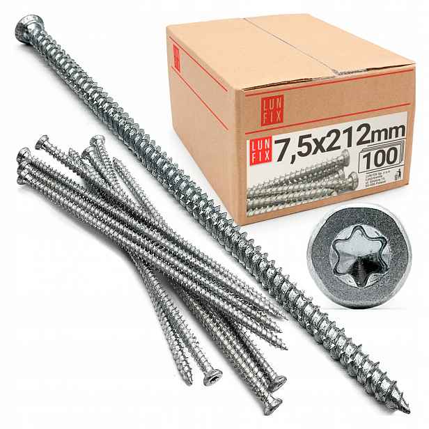 Šrouby do zárubní 7,5 x 212 mm, pozinkované, pro okna a dveře 100 Ks