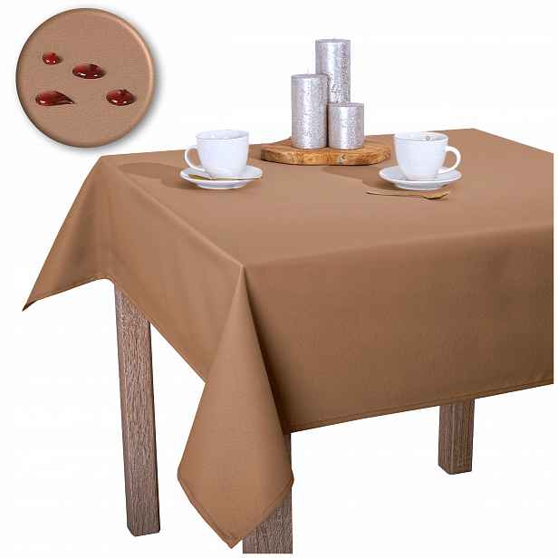 Ubrus odolný proti skvrnám Hladký Tlustý Satén Hnědý Šitý O1 H200 150x240 cm