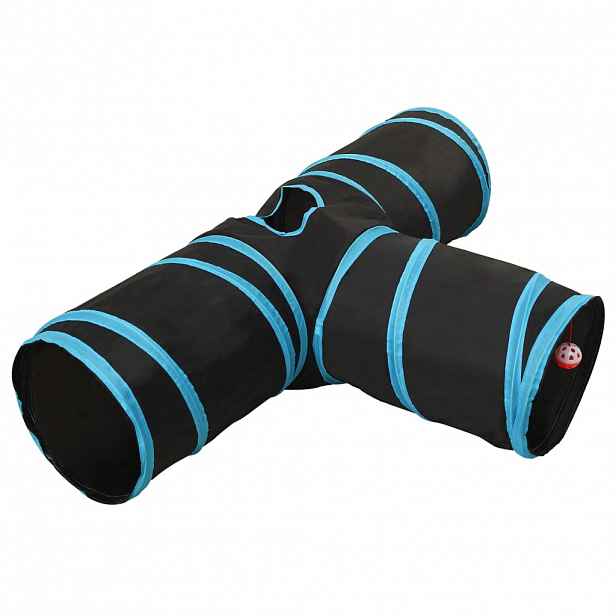 vidaXL Kočičí tunel 3cestný černý a modrý 90 cm polyester