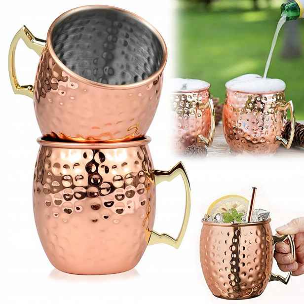 Měděný hrnek na vodu 530 ml 2 kusy měděný kladívkový