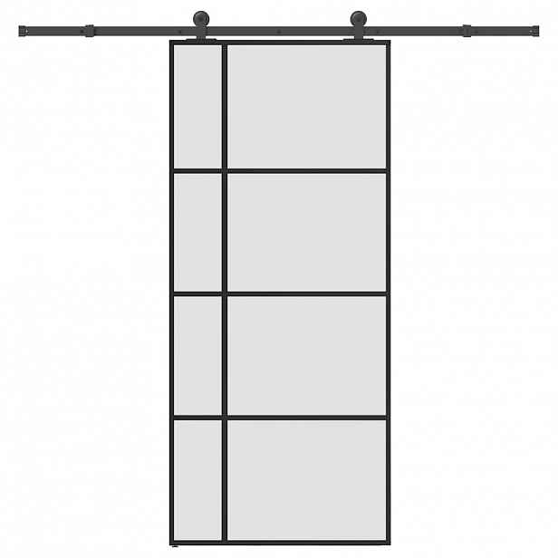 vidaXL Posuvné dveře s kováním 90x205 cm ESG sklo a hliník