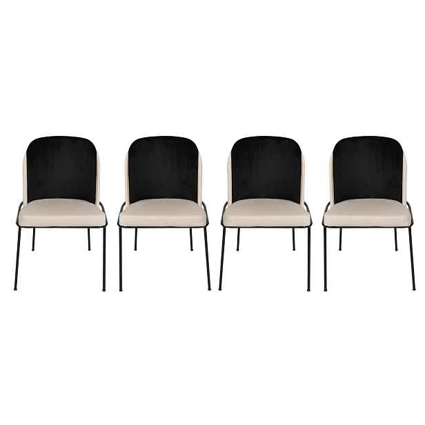 Kalune Design Sada 4 ks jídelních židlí Dore samet černá/krémová
