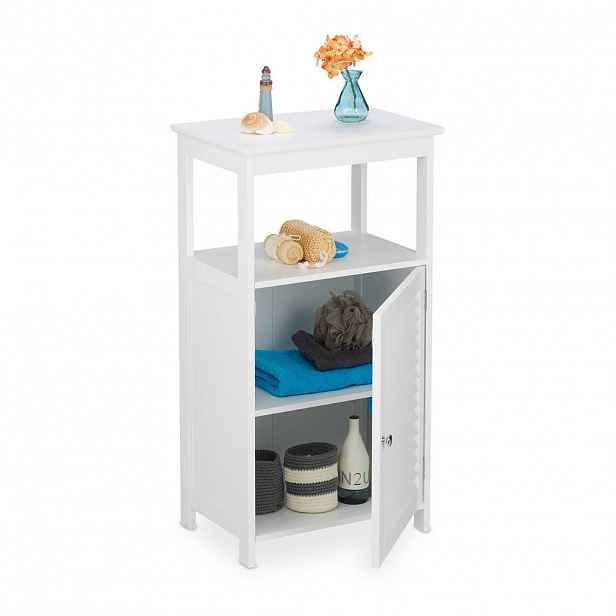 Relaxdays SKŘÍŇKA Bílá koupelnová 3 přihrádky MDF lamelová dvířka 83 cm