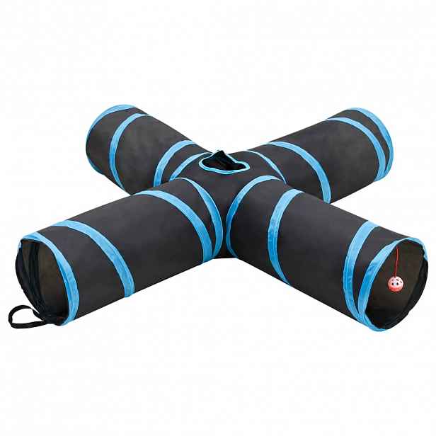 vidaXL Kočičí tunel 4cestný černý a modrý 132 cm polyester