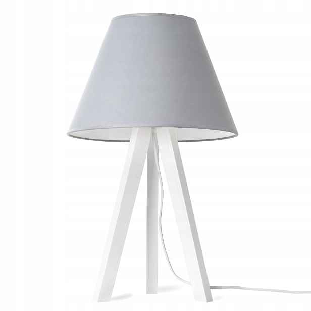 Noční Lampa Na Stůl, Robustní Trojnožka, Dřevěné, Šedé Stínítko Do Ložnice