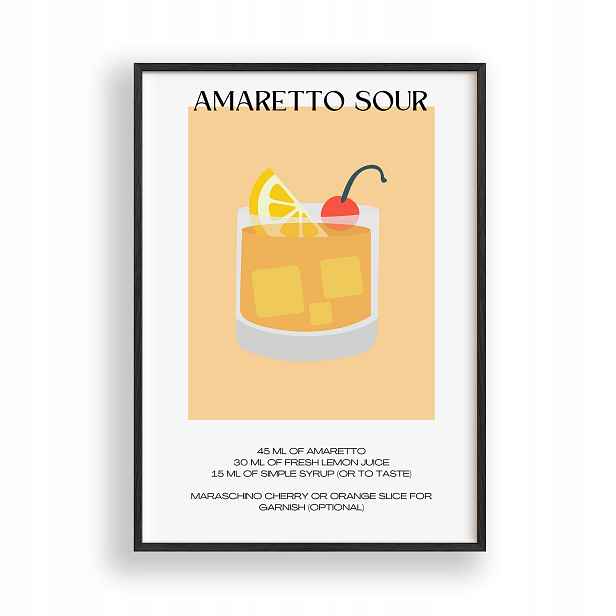 Obraz Amaretto Sour Drink Plakát Rámeček Dřevěný Černý 30x42 cm