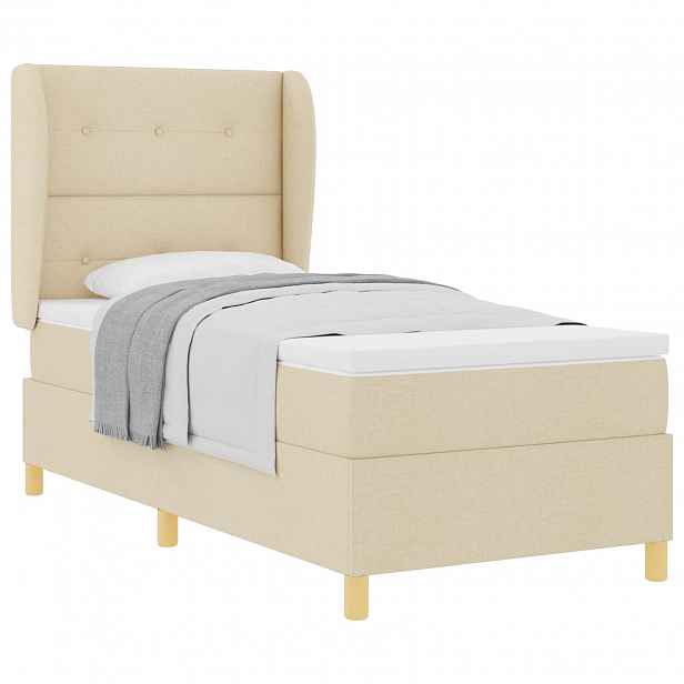 vidaXL Postel s boxspringem s čelo Krémová 200 x 90 cm textil