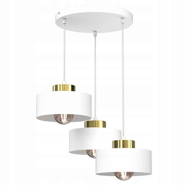 Závěsná lampa trojitá bílá zlatá kulatá 46 cm do jídelny nad stůl Luminex