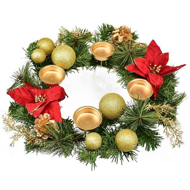 Adventní věnec zdobený Poinsetie, 33 cm