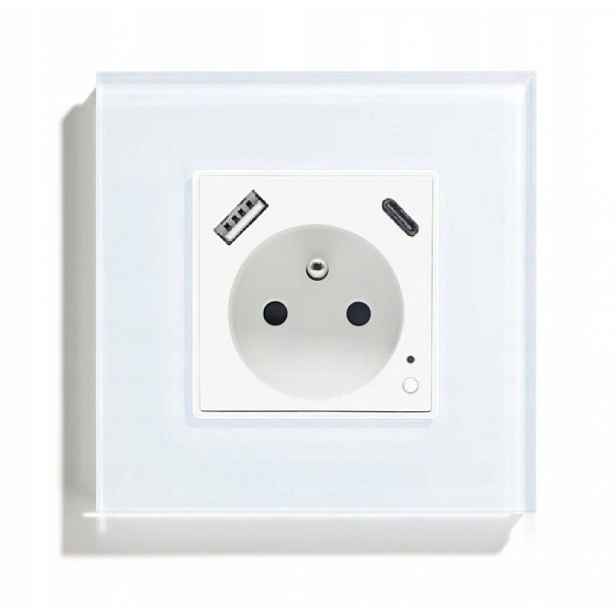 Elektrická Zásuvka Usb A+c Zigbee Skleněná Pro Měření Energie Tuya 20W Qc