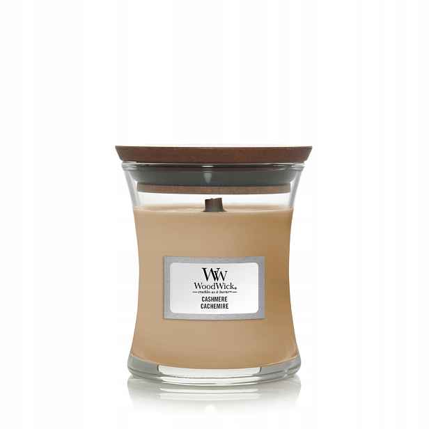 Sójová vonná svíčka WoodWick Cashmere Malá 85 g Dřevěný knot