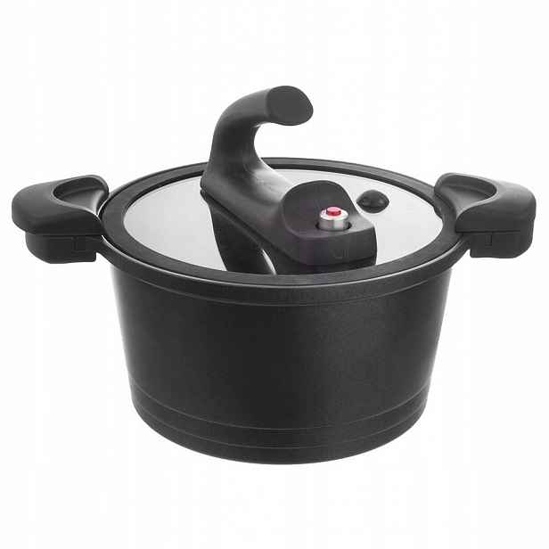 Tlakový Hrnec granitový rychlovarný hrnec 26 cm 5,5 l, černý na indukci