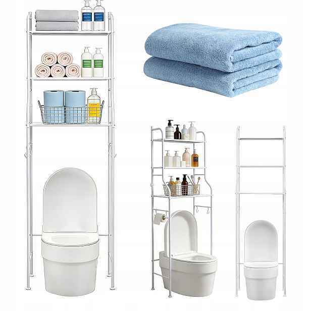 Vysoký koupelnový Wc regál nad záchod 3 police kovová konstrukce 152x25x47 cm
