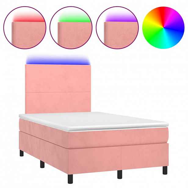 vidaXL Box spring postel s matrací a LED růžová 120x200 cm samet