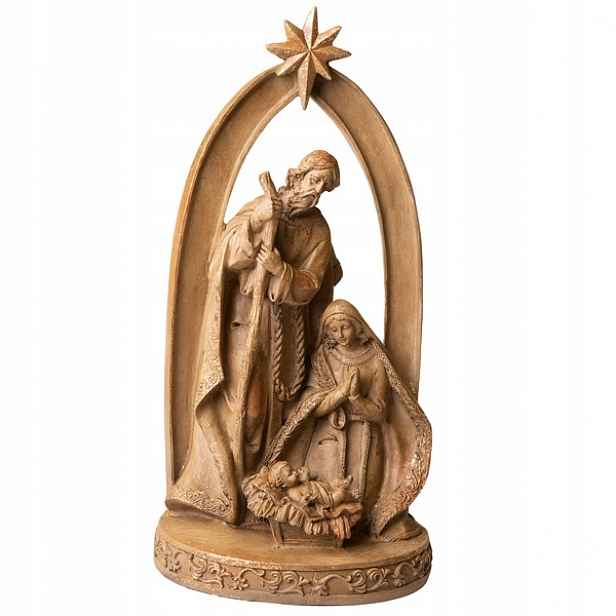 figurka svaté rodiny s betlémskou hvězdou 35 cm, hnědá, pozlacená