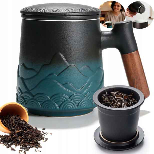 Keramický Hrnek 480 ML Velký Elegantní Retro S Víčkem A Filtrem Jako Dárek