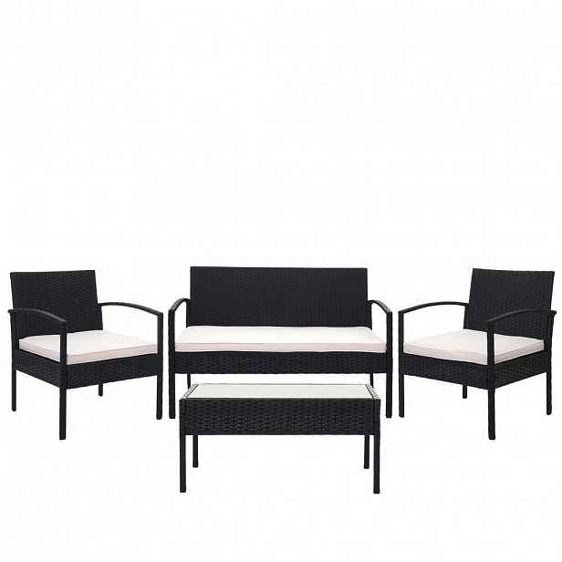 MCW POLY-RATTAN SADA Černá, krémově bílá