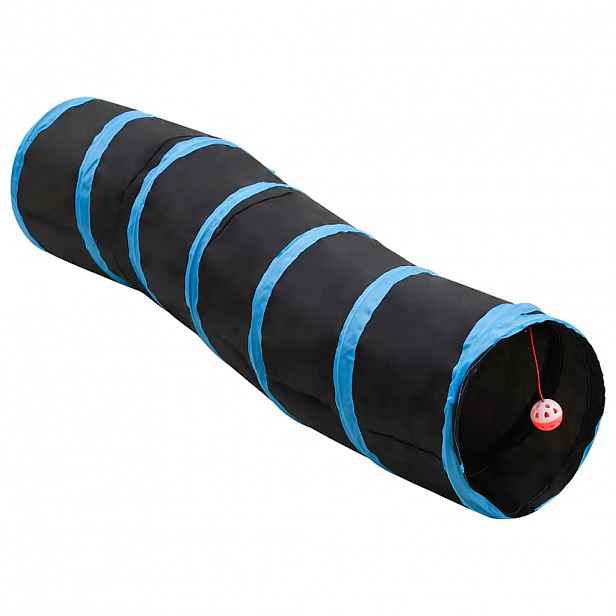 vidaXL Kočičí tunel ve tvaru S černý a modrý 122 cm polyester