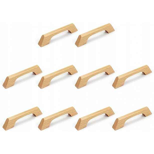 10 X Dřevěné Knoflíky Do Zásuvek, Otvory 3-3/4, Délka 12 CM, Světlé Dřevo