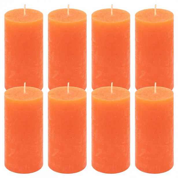 Sada rustikálních svíček, 10 cm,  Ø 5 cm, oranžová, 8 ks