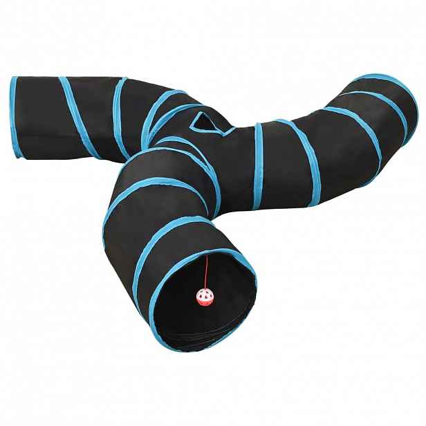 vidaXL Kočičí tunel 3cestný černý a modrý 25 cm polyester