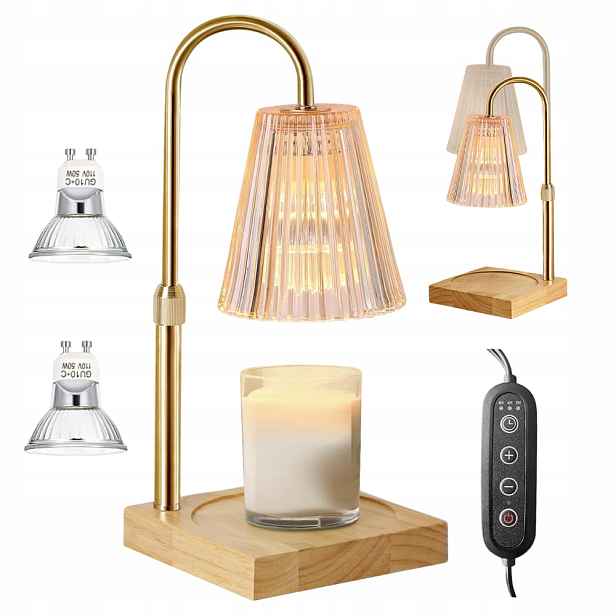 Vonná Svíčka Stolní Lampa Dřevěný Podstavec 50W S Časovačem