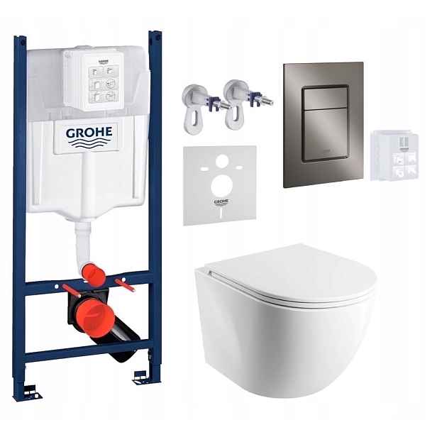 Wc stojan Grohe Rapid Sl s mísou Cmwbp a tlačítkem grafit, kartáčovaný