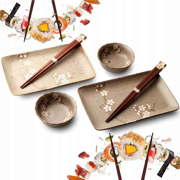 Sada keramiky na sushi Hnědá Sada Anemone Taupe pro 2 osoby Edo Japan