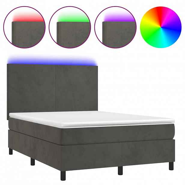 vidaXL Box spring postel s matrací a LED tmavě šedá 140x190 cm samet