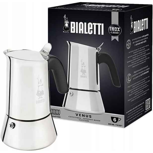 Ocelový Kávovar Na Espresso 6 Šálků 235 ML Na Indukční Sporáky