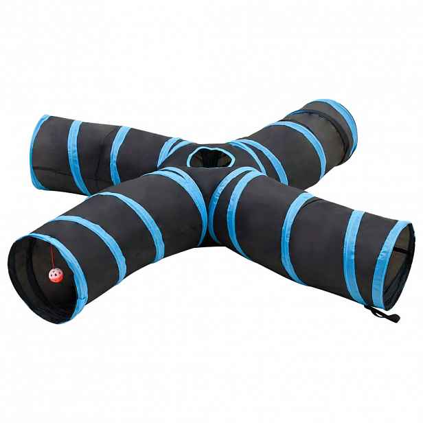 vidaXL Kočičí tunel 4cestný černý a modrý 25 cm polyester